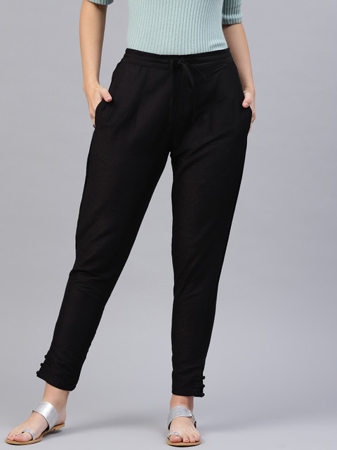 

Shree Women Black Regular Fit Solid Regular Trousers