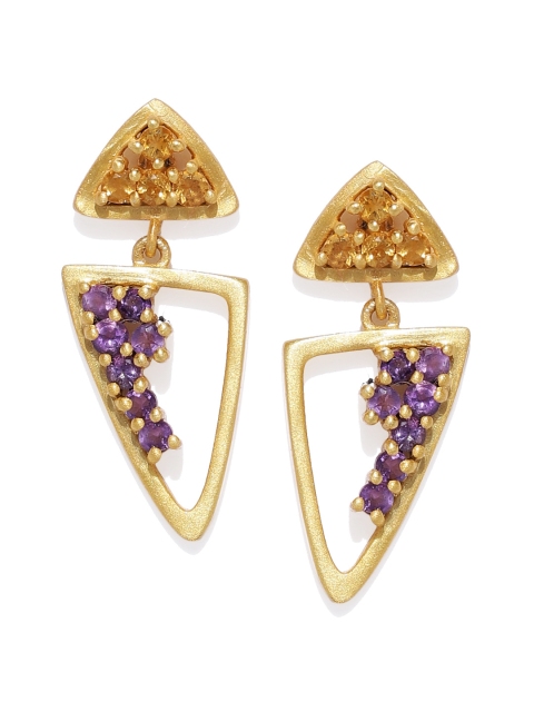 

Gehna Gold-Toned & Purple Triangular 925 Sterling Silver Drop Earrings