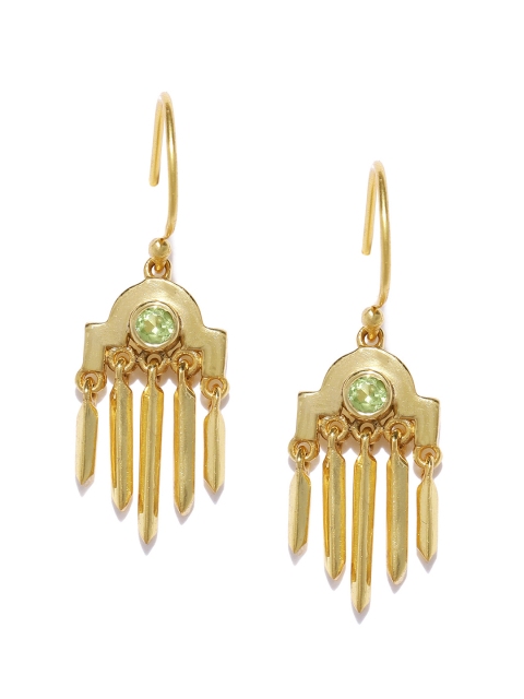 

Gehna Gold-Toned & Green Contemporary 925 Sterling Silver Drop Earrings