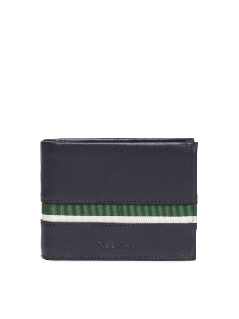 

Calvin Klein Jeans Men Navy Blue Striped Two Fold Leather Wallet