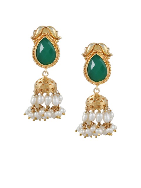 

Silvermerc Designs Green & Gold-Plated Handcrafted Dome Shaped Jhumkas