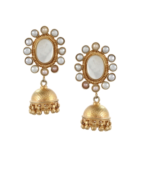 

Silvermerc Designs Women White & Gold-Plated Sterling Silver Handcrafted Jhumkas