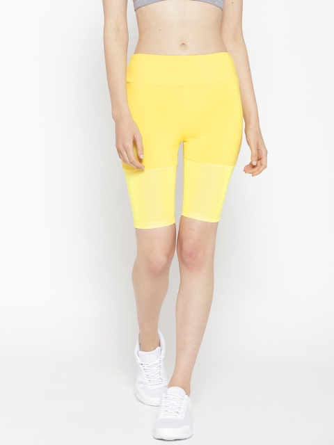 

Chkokko Women Yellow Solid Slim Fit High-Waisted Cycling Shorts