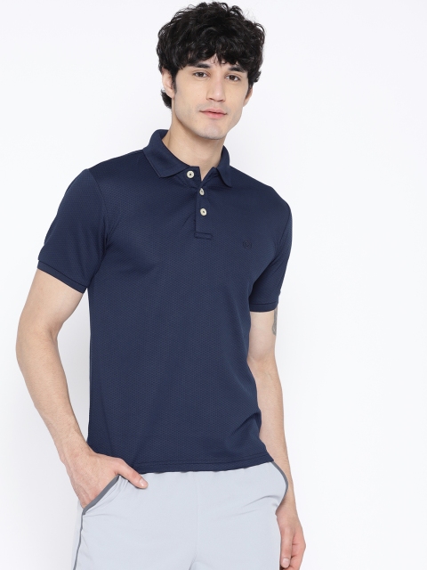 

Chkokko Men Navy Blue Self Design Polo Collar T-shirt