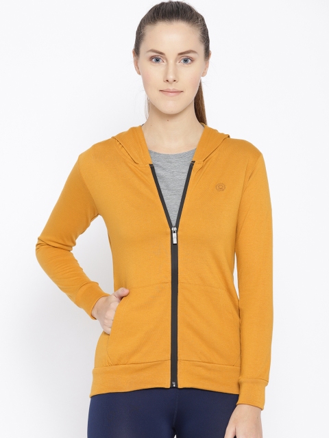 

Chkokko Women Mustard Yellow Solid Hooded Sweatshirt