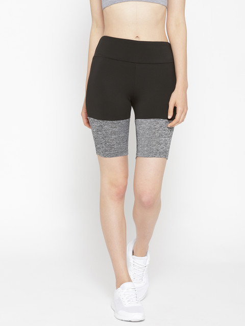 

Chkokko Women Black & Grey Solid Slim Fit High-Waisted Cycling Shorts