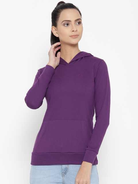 

Chkokko Women Purple Solid Hooded Sweatshirt
