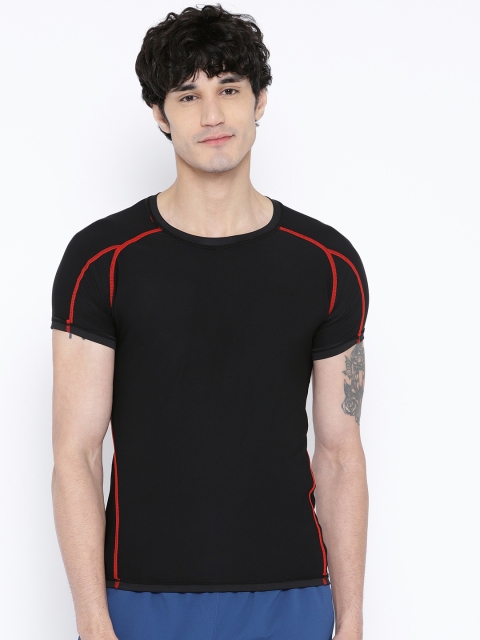 

Chkokko Men Black Solid Round Neck Training T-shirt