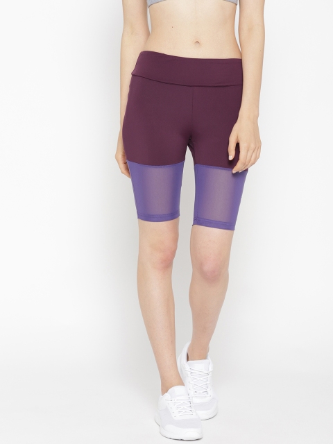 

Chkokko Women Purple Colourblocked Slim Fit High-Waisted Cycling Shorts