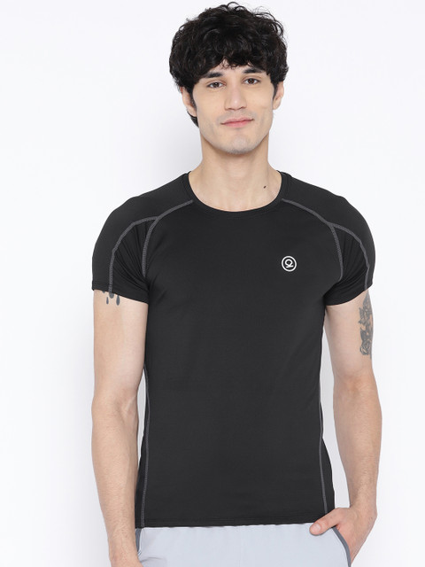 

Chkokko Men Black Solid Round Neck Training T-shirt