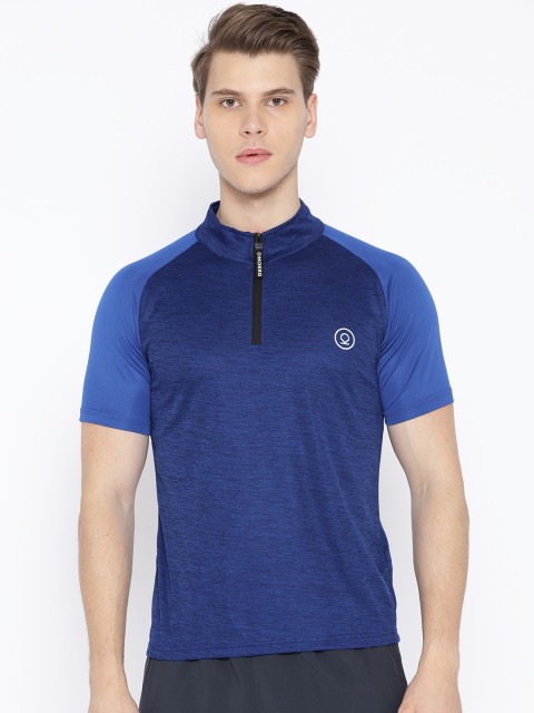 

Chkokko Men Blue Self Design High Neck Training T-shirt