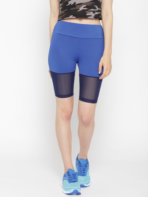 

Chkokko Women Blue Colourblocked Slim Fit High-Waisted Cycling Shorts