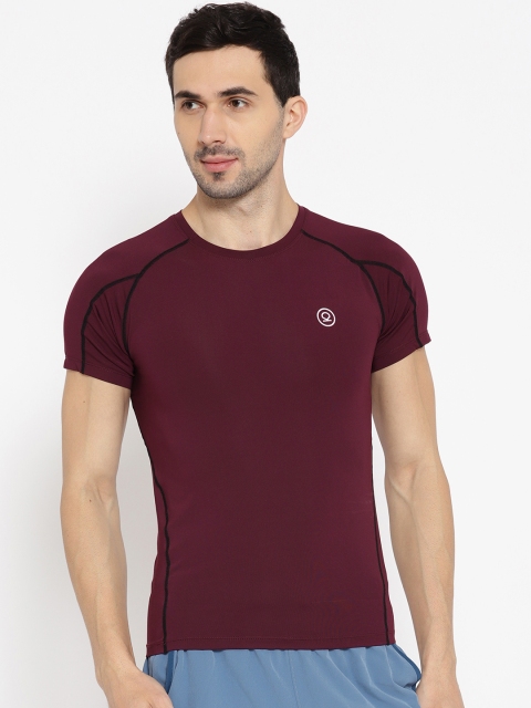 

Chkokko Men Burgundy Solid Round Neck Training T-shirt