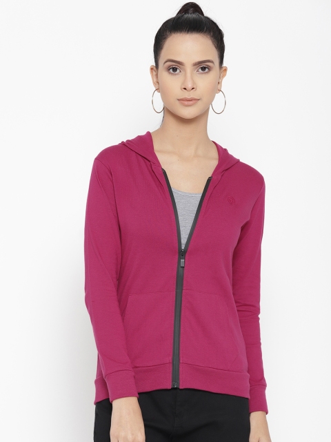 

Chkokko Women Magenta Solid Hooded Sweatshirt