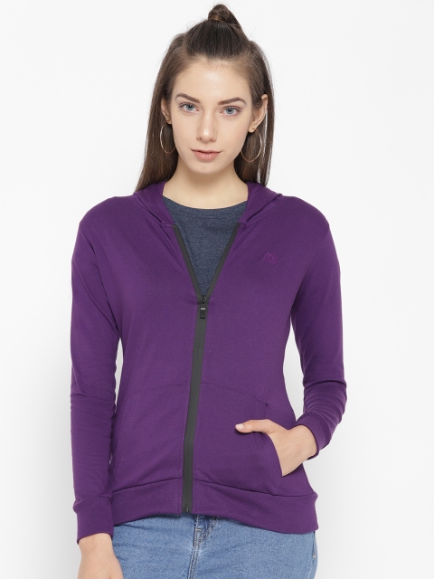 

Chkokko Women Purple Solid Hooded Sweatshirt
