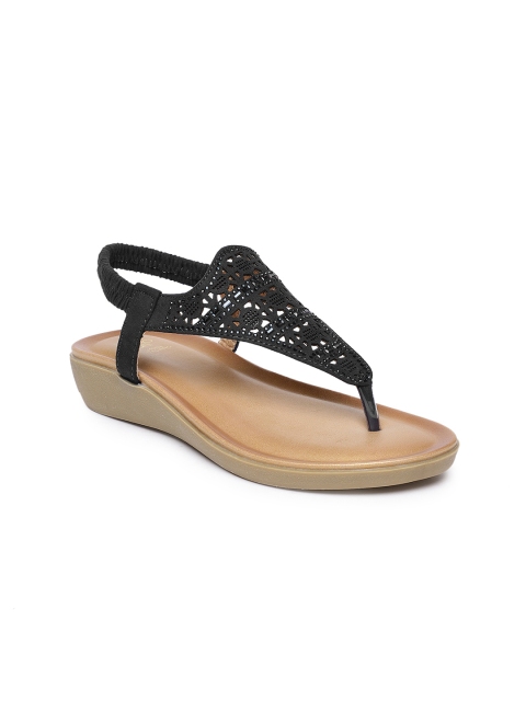 

Tresmode Women Black Solid T-Strap Flats