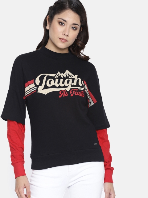 

Roadster Women Black & Red Printed Round Neck T-shirt