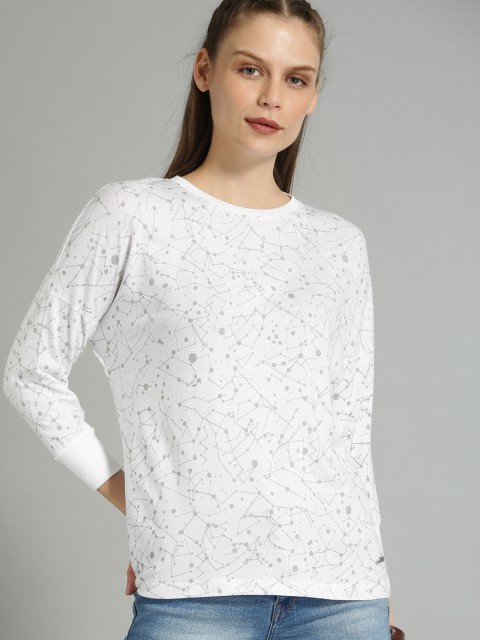 

Roadster Women White Printed Round Neck T-shirt