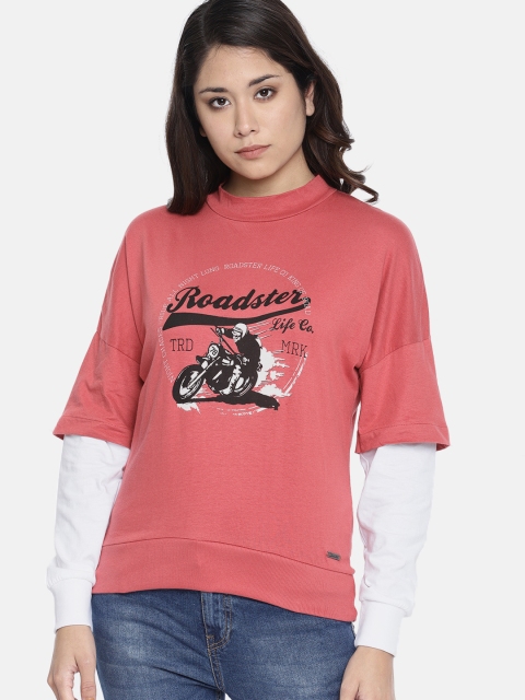 

Roadster Women Peach-Coloured Printed Round Neck T-shirt