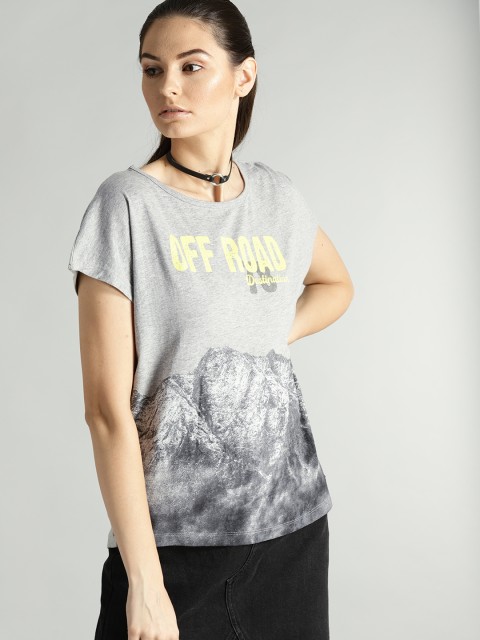 

The Roadster Lifestyle Co Women Grey Printed Styled Back Top