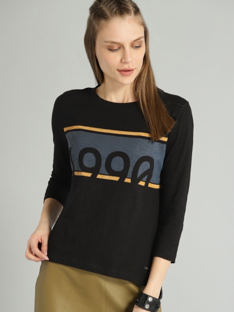 

Roadster Women Black Printed Round Neck T-shirt