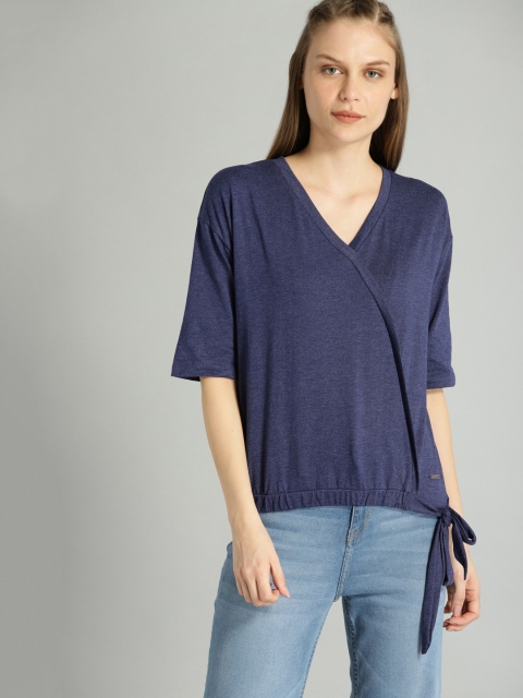 

Roadster Women Blue Solid Wrap Top