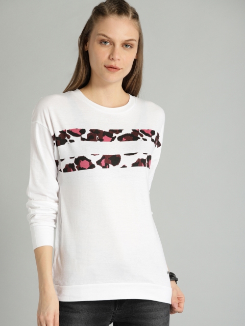 

Roadster Women White Printed Round Neck T-shirt