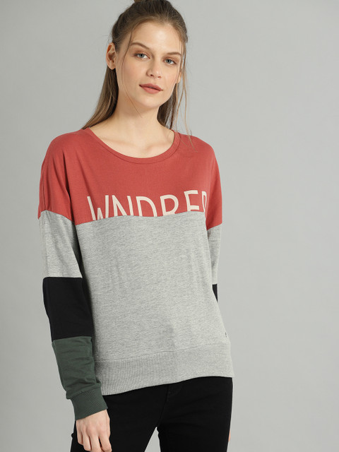 

Roadster Women Pink & Grey Colourblocked Round Neck T-shirt