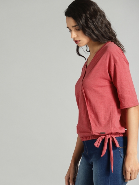 

Roadster Women Red Solid Cinched Waist Top