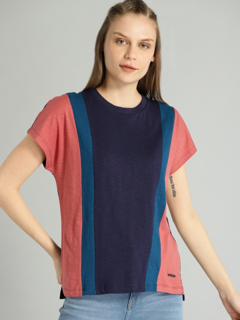 

Roadster Women Navy Blue & Red Colourblocked Round Neck T-shirt