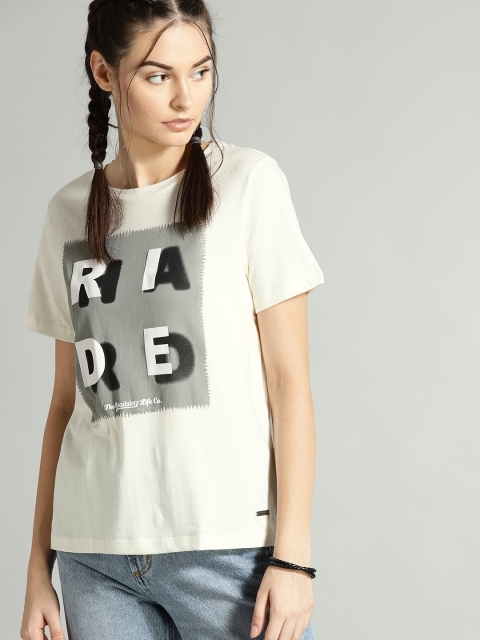 

Roadster Women White & Grey Printed Round Neck T-shirt
