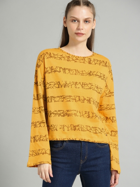 

Roadster Women Yellow & Brown Printed Boxy Top