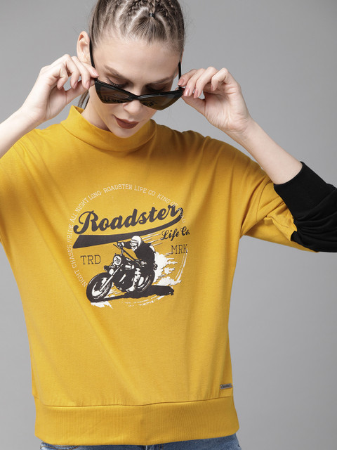 

Roadster Women Mustard Yellow Printed Round Neck T-shirt With Doctor Sleeves