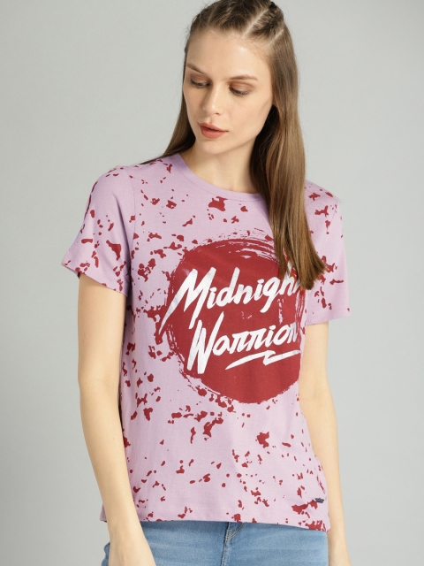 

Roadster Women Lavender & Red Printed Round Neck T-shirt
