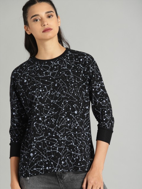 

Roadster Women Black & Blue Printed Round Neck T-shirt