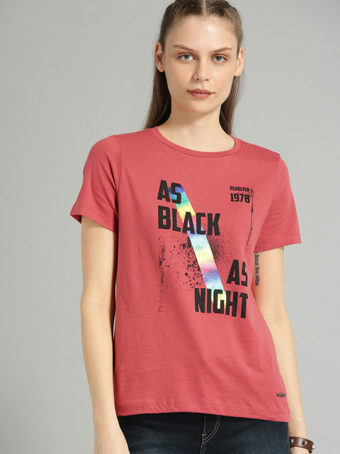 

Roadster Women Rust Red Printed Round Neck T-shirt