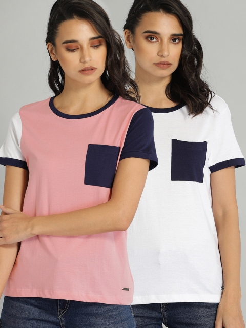

Roadster Women Pack of 2 Pink & White Solid Round Neck T-shirts