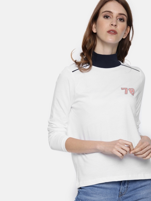 

Roadster Women White Solid High Neck T-shirt