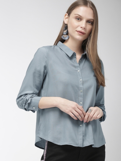 

Mast & Harbour Women Blue Regular Fit Solid Casual Shirt