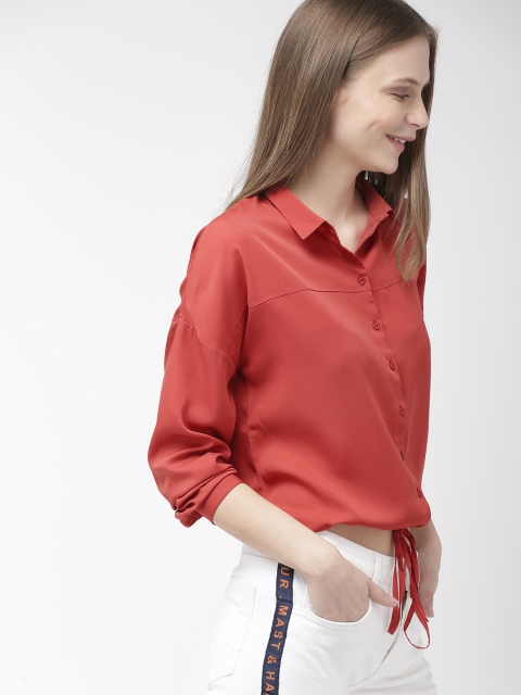 

Mast & Harbour Women Red Regular Fit Solid Casual Shirt