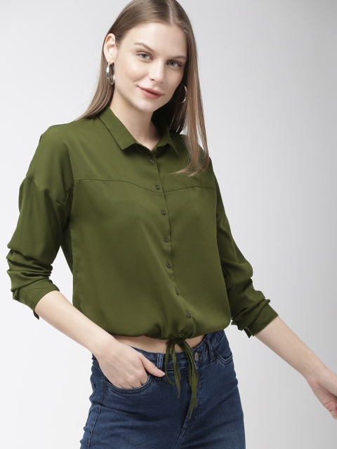 

Mast & Harbour Women Olive Green Regular Fit Solid Casual Shirt