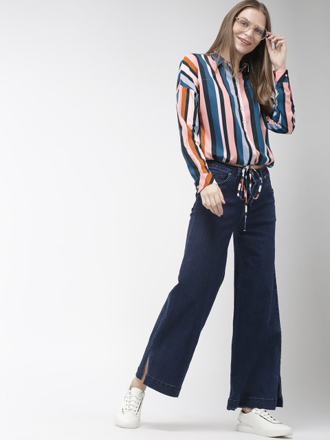 

Mast & Harbour Women Blue & Pink Regular Fit Striped Casual Shirt