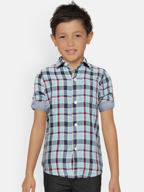 

GAP Boy's Plaid Long Sleeve Shirt, Blue