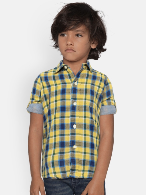 

GAP Boy's Plaid Long Sleeve Shirt, Yellow