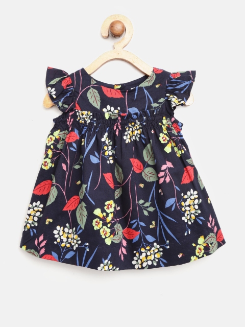 

GAP Baby Girl's Ruffle Cap-Sleeve Floral Dress, Navy blue