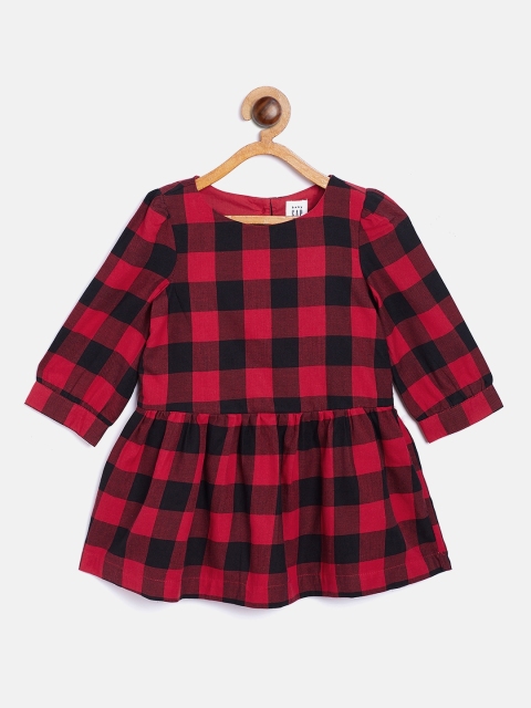

GAP Girls Red & Black Checked Fit and Flare Dress