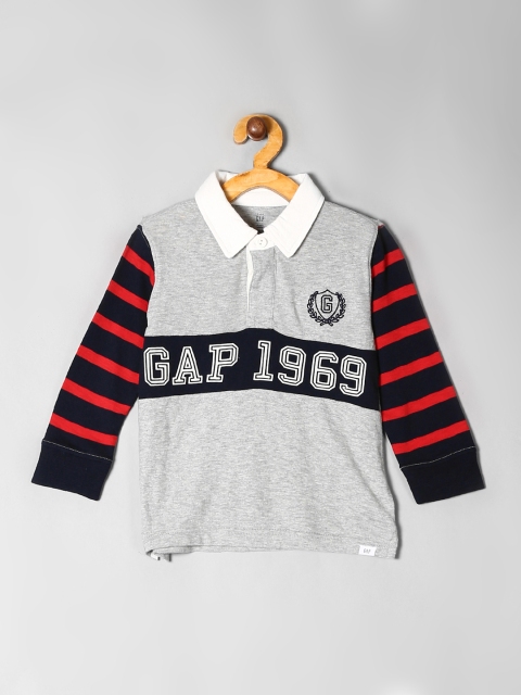 

GAP Boys Grey & Black Printed Logo Chest-Stripe Long Sleeve Polo T-Shirt