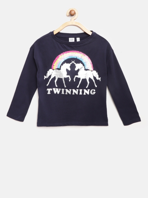 

GAP Girl Graphic Long Sleeve T-Shirt, Navy blue