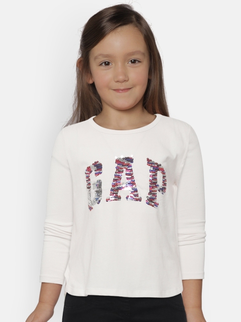 

GAP Girls Logo Flippy Sequin Long Sleeve T-Shirt, White