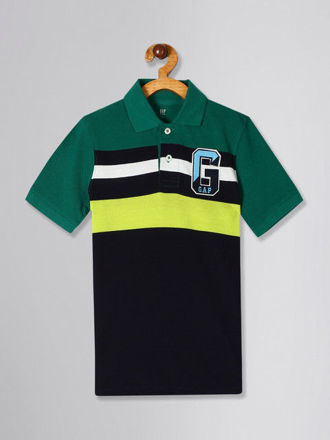 

GAP Boys Green & Black Colourblocked Polo Collar T-shirt
